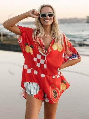 Petal And Pup Sebastian’s Romper sz Large Fruit Rust Papaya